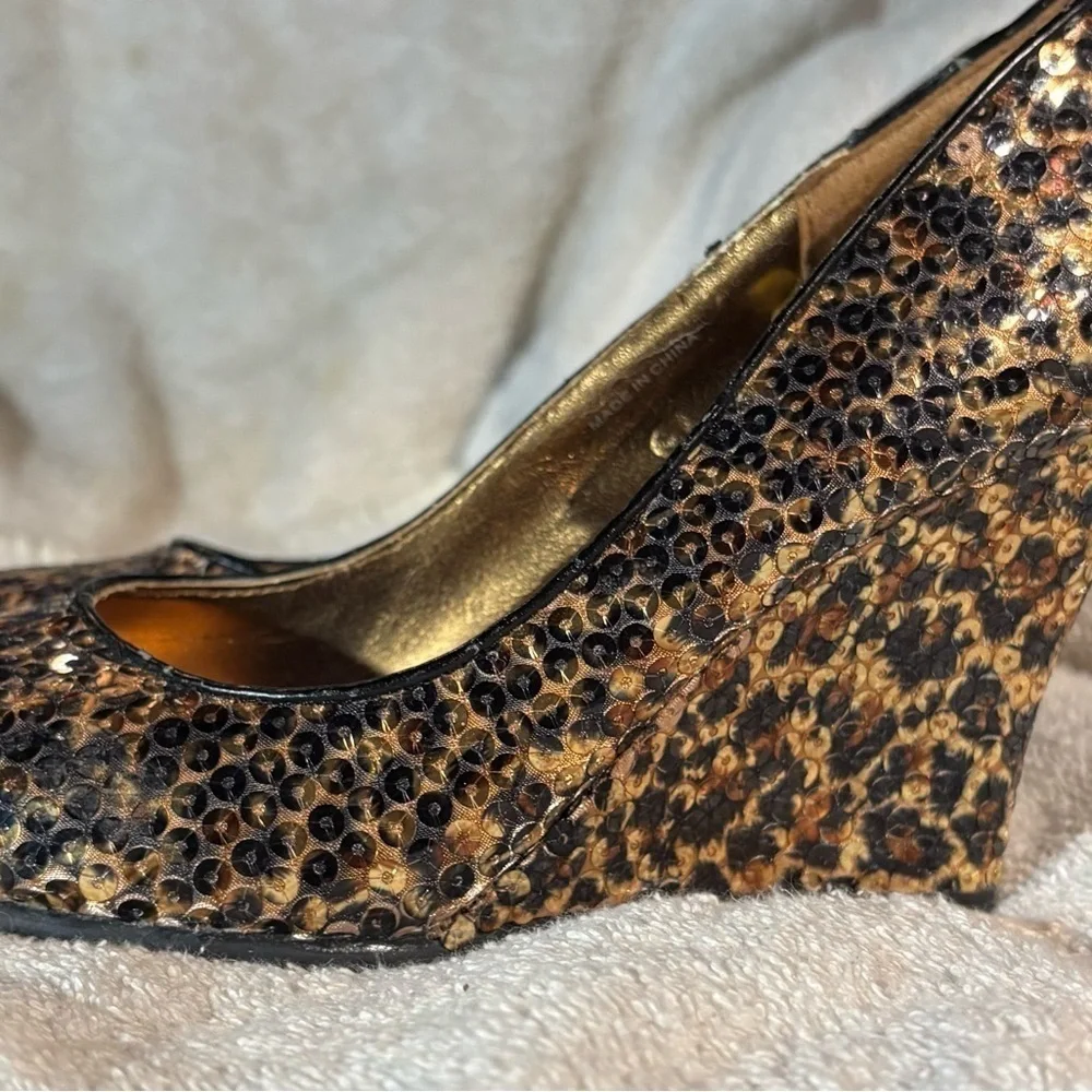 Chic Brown and Black Wedge Heels with Sequined Glamour